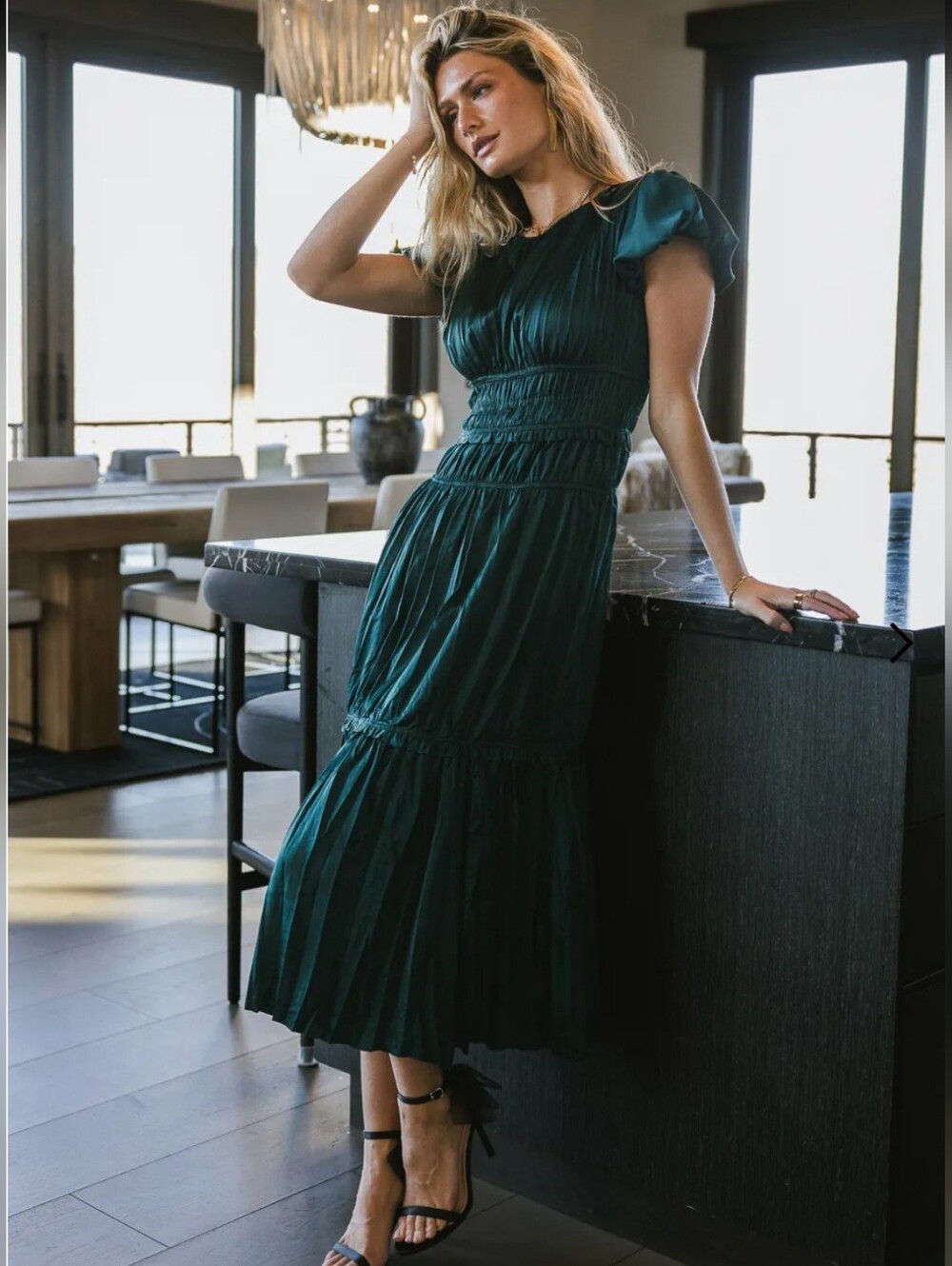Böhme Julianne Pleated Dress Teal Emerald Homecoming Green Midi NWT Large Tiered